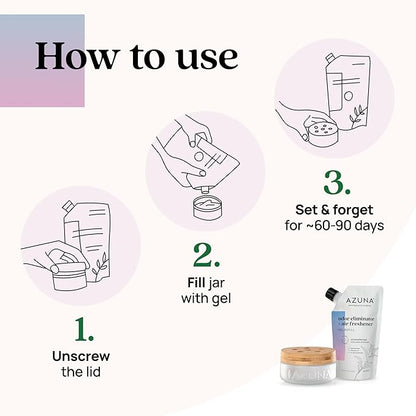 Azuna Air Freshener & Odor Eliminator for Strong Odor | 1 Room Kit Includes (1) Empty Luxe Glass Jar & 8oz Refill with Tea Tr