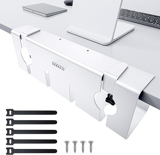 NODOCA No Drill Under Desk Cable Management Tray, 17'' Wire Management, Punch-Free Clamp on, Metal Cable Tray, Wire Organizer