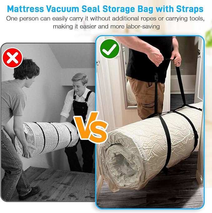 Mattress Vacuum Bag Twin/Twin XL Space Saver Mattress Vacuum Seal Bag with Straps for Moving Double Zip Seal Reusable Mattres