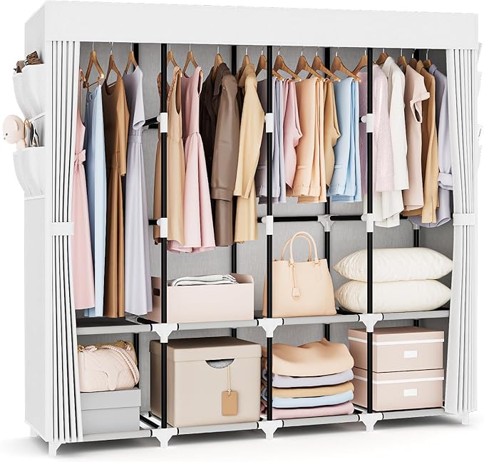 VTRIN Portable Closet for Hanging Clothes 67 Inch Wide Large Capacity Portable Wardrobe Closet with Cover, 4 Storage Shelves 