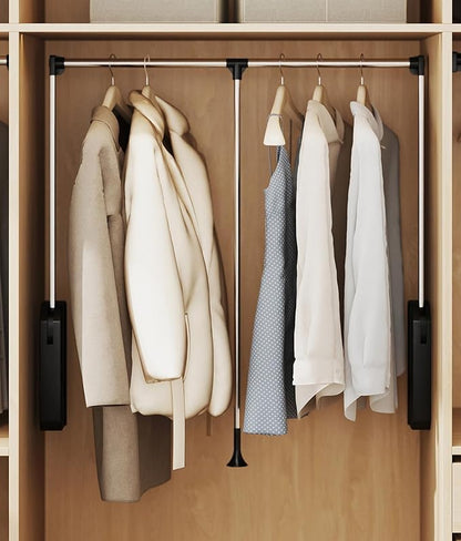 tonchean Pull Down Closet Rod, Stainless Steel 35-48 Inch Adjustable Closet Rod for Hanging Clothes Side & Back Mounted, Heav