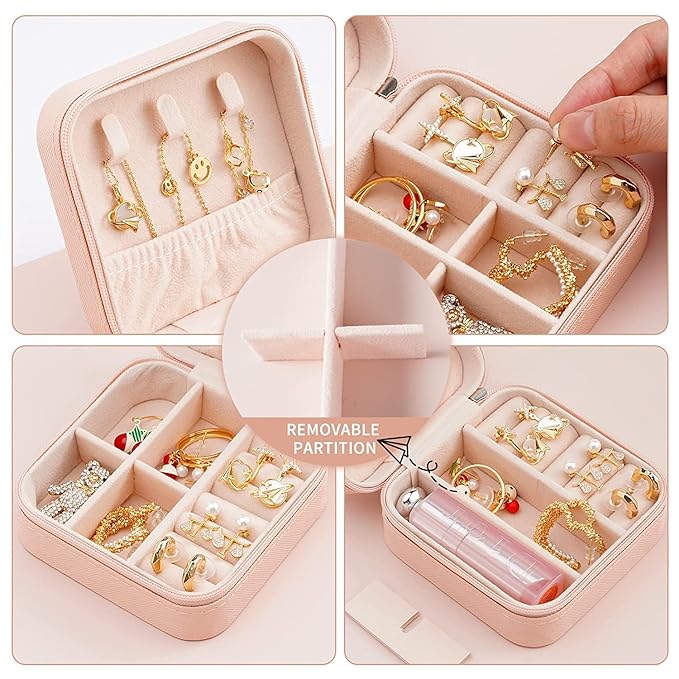 Neveika 2pcs Portable Travel Mini Jewelry Box Leather Jewellery Ring Organizer Case Storage Gift Box Girls Women (pink).