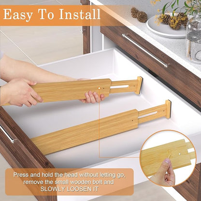Bamboo Drawer Dividers,17-22" Adjustable Kitchen Drawer Organizer for Clothes,6 Pack Expandable Drawer Organization Separator