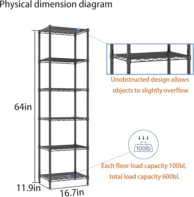 REGILLER 6 Wire Shelving Steel Storage Rack Adjustable Unit Shelves for Laundry Bathroom Kitchen Pantry Closet (16.7L x 11.9W