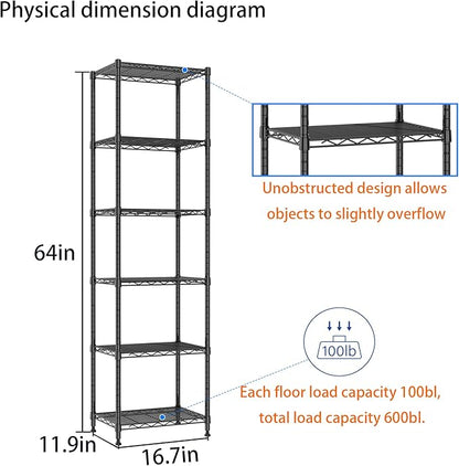 REGILLER 6 Wire Shelving Steel Storage Rack Adjustable Unit Shelves for Laundry Bathroom Kitchen Pantry Closet (16.7L x 11.9W