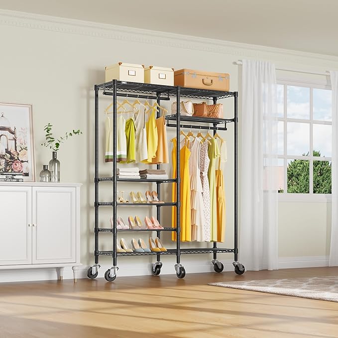 VIPEK R4 Garment Racks Heavy Duty Clothes Rack -620lb Capacity Metal Frame, Rolling Lockable Wheels & 6 Tiers Adjustable Heig