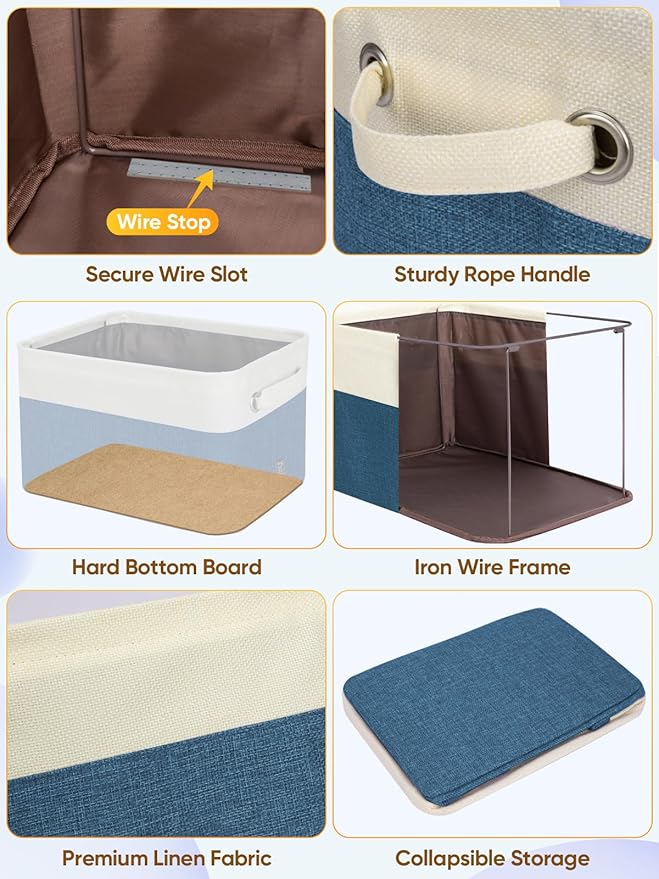 BALEINE 3 Pack Fabric Closet Storage Bins for Shelves, Linen Closet Organizers and Storage, Decorative Baskets for Organizing