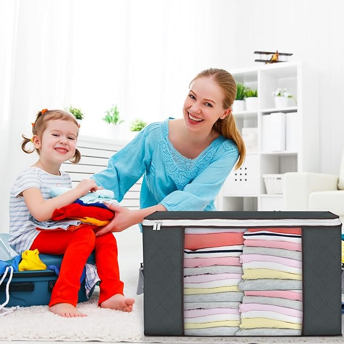 Budding Joy 90 L Large Storage Bags, 10 Pack Clothes Storage Bins Foldable Closet Organizers Storage Containers with Reinforc