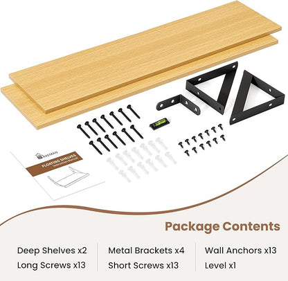 Axeman 32 Inch Floating Shelves | 8 Inch Deep Oak Wall Shelves Set of 2 | 31.5W x 8D Rustic Wood Shelves for Bookshelf Living