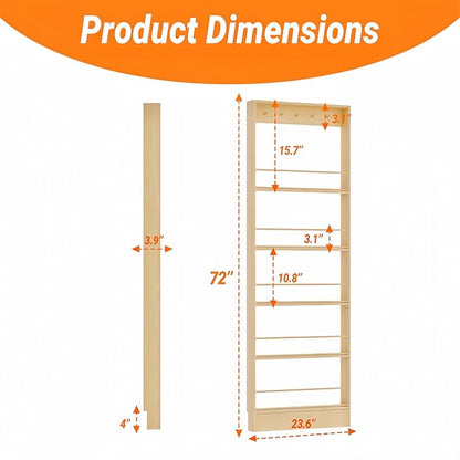 Modern Minimalist Wall-Mounted Bookshelf, Solid Wood Multi-Layer Storage Shelf, 72 Inches High, Space-Saving Design, Ideal fo