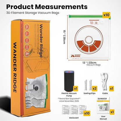 3D Printer Filament Storage Bags Vacuum Storage Bags Kit 3D Printer Accessories with Storage Bags (13x15 inches), Desiccants,