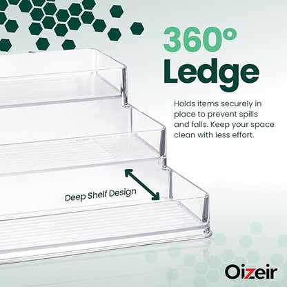 Oizeir Clear Spice Rack (2-Pack) – 3-Tier Acrylic Organizer for Cabinet – Deep Spice Shelf – 10.4 x 9.6 x 4 Inches – Holds Se
