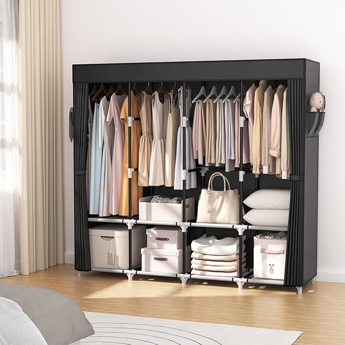 VTRIN Portable Closet for Hanging Clothes 67 Inch Wide Large Capacity Portable Wardrobe Closet with Cover, 4 Storage Shelves 