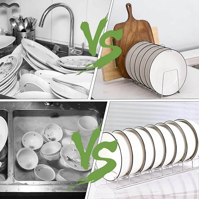 4 Pack Pot Lid Organizer for Cabinet with Plate Drying Rack, Stainless Steel Pot Lid Holder for Kitchen, Small Dish Drainer, Serving Trays Container, Counter Storage Shelf for Pans Pots Cutting Boards