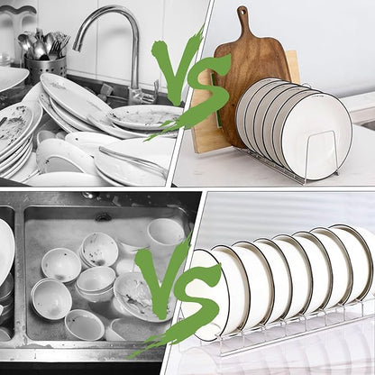 4 Pack Pot Lid Organizer for Cabinet with Plate Drying Rack, Stainless Steel Pot Lid Holder for Kitchen, Small Dish Drainer, Serving Trays Container, Counter Storage Shelf for Pans Pots Cutting Boards