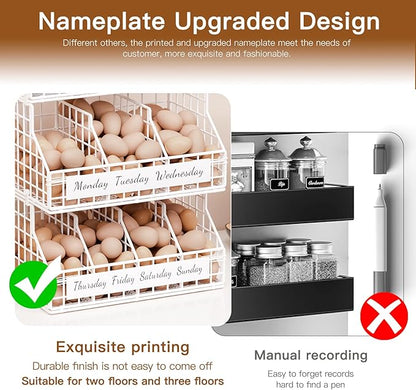 Egg Holder Countertop with 5 Dividers & Labels, 2 Tier Stackable Chicken Egg Baskets for Gathering Fresh Eggs, Egg Organizer 