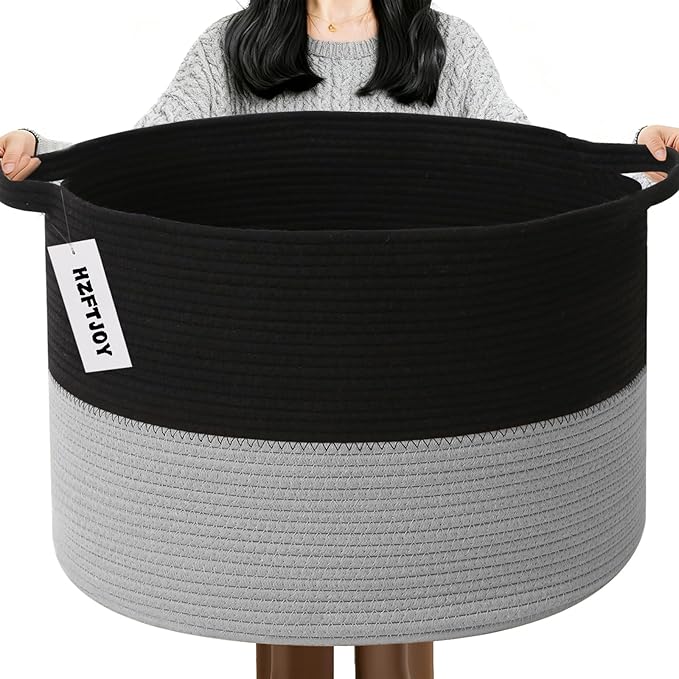 65L Large Blanket Basket, 19.7" L x 19.7" W x 13" H Rope Woven Storage Basket,Laundry Hamper for Toys, Clothes, Pillows,Towel