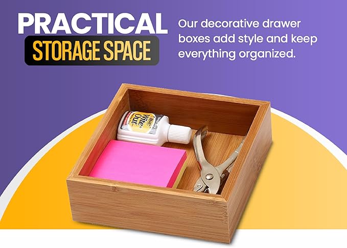 YBM HOME Bamboo Drawer Organizer Storage Box for Kitchen Drawer, Junk Drawer, Office, Bedroom, Children Room, Craft, Sewing, 