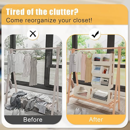 1 Pack,Hanging Closet Organizer 3 Tier,Disassemblable Clothes Hanging Shelves,Space-Saving Closet System, Fabric Storage Bins