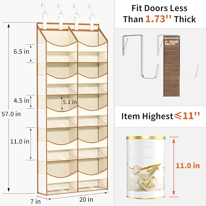 Aokeyee 5 Tiers Over the Door Storage Organizer, Behind Door Storage for Baby Nursery, 80lb Capacity Door Hanging Organizer w