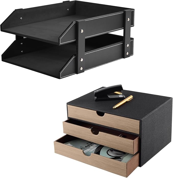 Desk Organizer with 3 Drawers,Leather Desk Organizer
