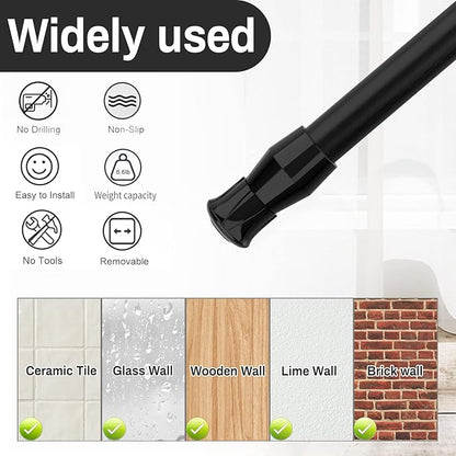 2Pcs Spring Tension Curtain Rod，28-48 Inches Adjustable Expandable Pressure Black Curtain Tension Rods For Kitchen, Bathroom,