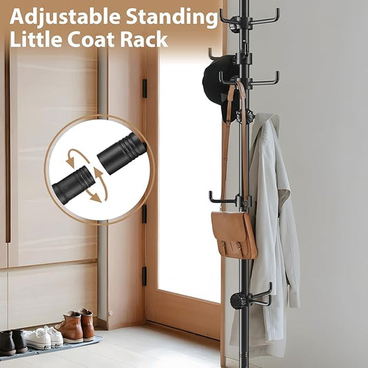 Coat Rack Freestanding, 56 to 125 inch Adjustable Tension Rod Hanger with 12 Hooks for Hanging Coat, Plant,Jacket, Hat, Scarf
