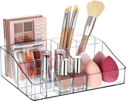 Vtopmart 1 Tier Clear Makeup Organizer with Drawer, Cosmetic Storage for Dresser Countertop and Bathroom Vanity, Beauty Holde