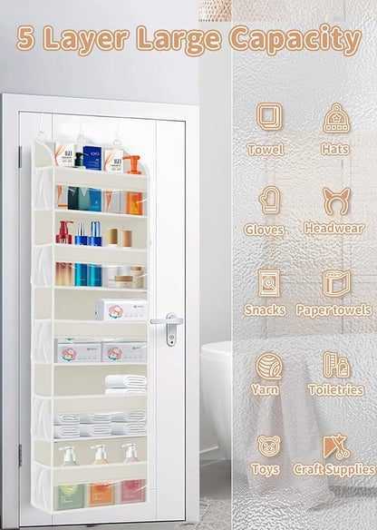 TAHAVICE 1 Pack Over The Door Storage Organizer with 5 Pockets 10 Mesh Pockets, 44 lbs Weight Capacity Door Hanging Organizer
