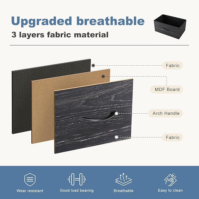 DUMOS 9 Drawer Dresser for Bedroom, Fabric Storage Organizer with Sturdy Metal Frame, Wooden Top Chest of Drawers for Closet 