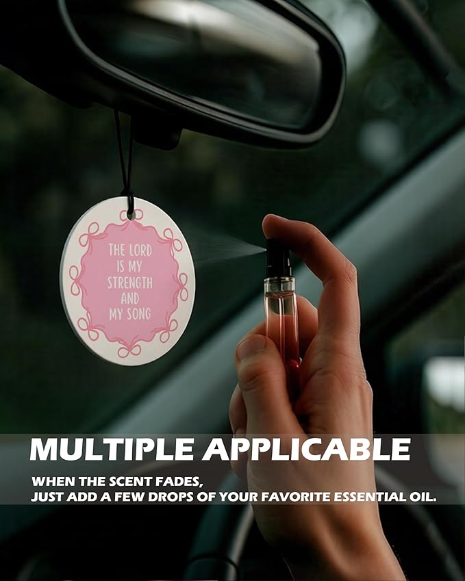 Pink Christian Round Citrus Car Air Freshener 4 Pcs, Pink Coquette Bow Tulip Floral Hanging Air Freshener for Cars Bathroom D