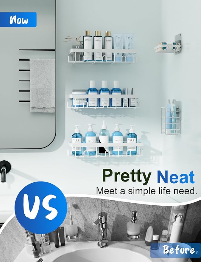 GVY Shower Caddy 5 Pack, Adhesive Shower Organizer Bathroom Shelves,Rustproof Bathroom Organizers and Storage for Home Decor,