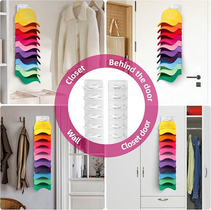 Spring Clip Hat Organizer for Baseball Caps – 2 Pack, Wall Hat Rack for Door & Closet – Keeps 20 Hats Tidy in Garage, Dorm, M