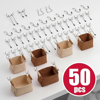Spampur Peg Board, 8 Pack Metal PegBoard Organizer with Accessories, White Pegboard Panels with 50 Pcs Hooks and Baskets, Wal