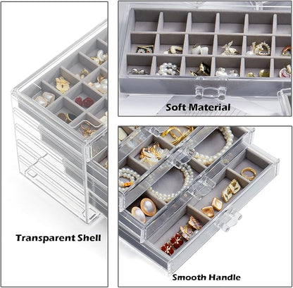 YUFONG Jewelry Organizer with 5 Drawers Clear Acrylic Earring Display Case Velvet Jewelry Storage Box Display Holder for Earr