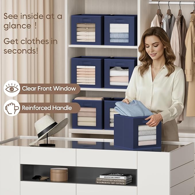 Homsorout Storage Cube 11 Inch - Cube Storage Bins with Window, Closet Storage Baskets with Handle, Fabric Bins for Closet, S