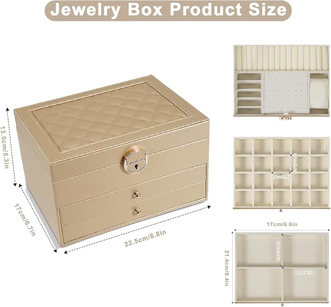 GUOER Jewelry Box for Women Girl Wife 3 Layers Large PU Leather Jewelry Organizer Storage Case with Two drawers Display for E