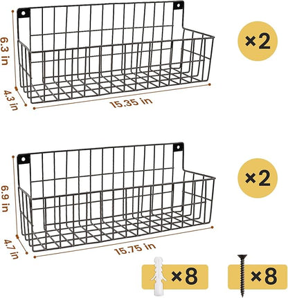 4 Set Extra Large Hanging Wall Wire Baskets, Hanging Wall Mount Storage Baskets, Metal Hanging Wire Basket for Organizing and