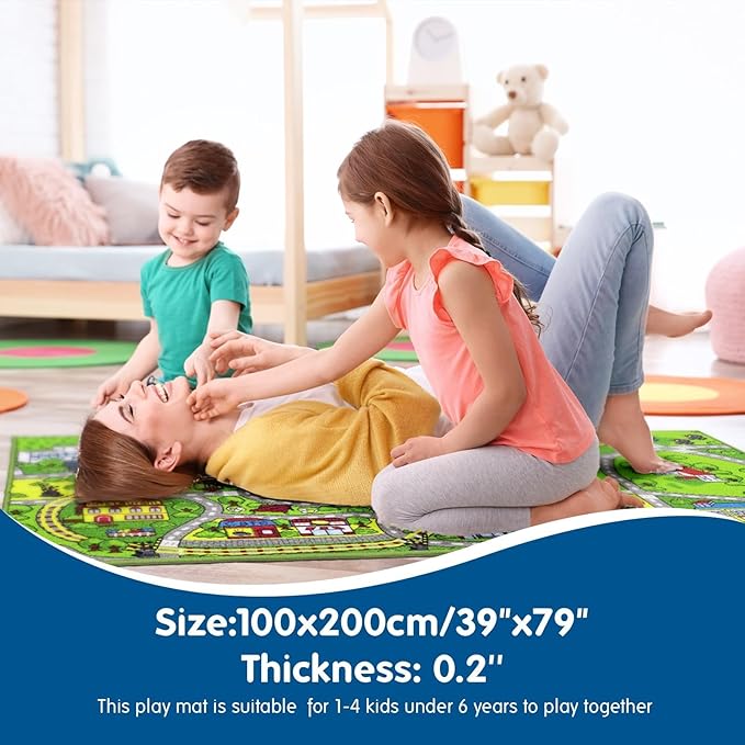 Booooom Jackson Kids Car Rug - 79"x39" Play Mat for Toy Cars, Non-Slip Playroom Rug