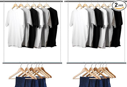 Hanging Closet Rod, 17-29In Adjustable Width and Up to 37In Height Adjustable Closet Rod Extender, Double Closet Rods Hanging
