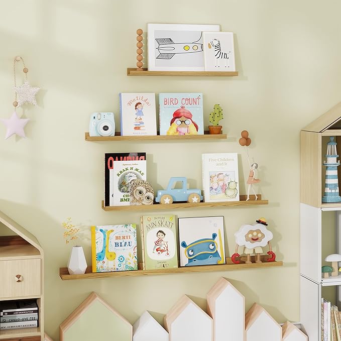 Fun Memories Long Wall Shelves Set of 2-72 Inch Floating Shelves for Wall - Picture Ledge Shelf with Lip for Storage - Wall -