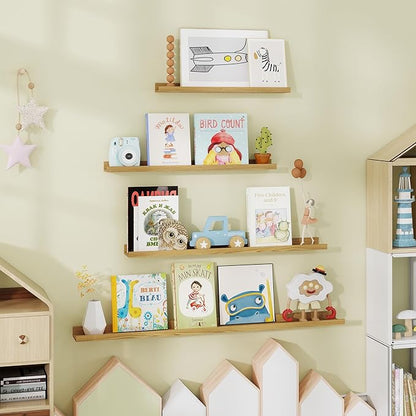 Fun Memories Picture Ledge Shelf - 30 Inches Floating Shelves Set of 4 - Floating Shelves with Lip for Storage - Wood Bookshe
