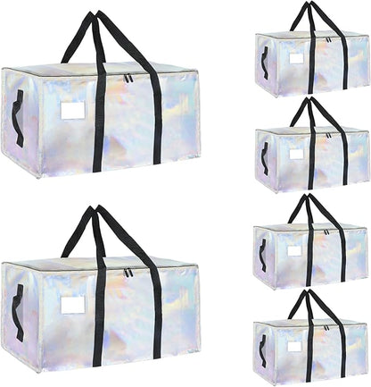 6 Pack-Extra Large Heavy Duty Moving Bags - Waterproof Storage Totes with Handles & Zippers, Foldable for College Dorm, Stora