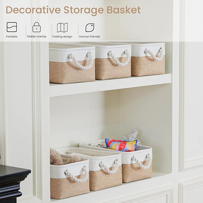 Storage Baskets for Shelves 11.8x7.9x5.2 Inch, Foldable Fabric Storage Bins with Handles, Small Storage Baskets for Organizin