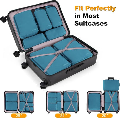 8 Set Compression Packing Cubes for Travel, Waterproof Luggage Organizers, Suitcase Organizer Set for Carry-On & Checked Bagg