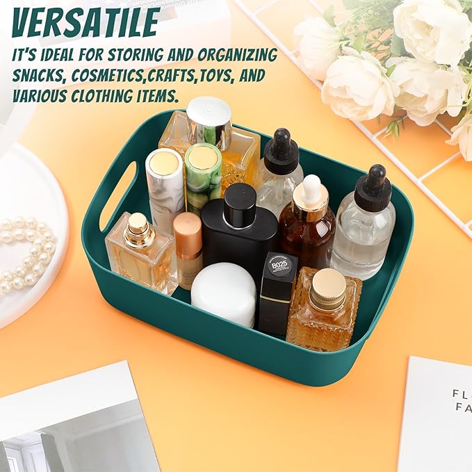 Zopeal Plastic Storage Bins 10 Pcs Green Pantry Organizer Bins Small Baskets Storage Containers for Home Kitchen (8 x 5.7 x 3