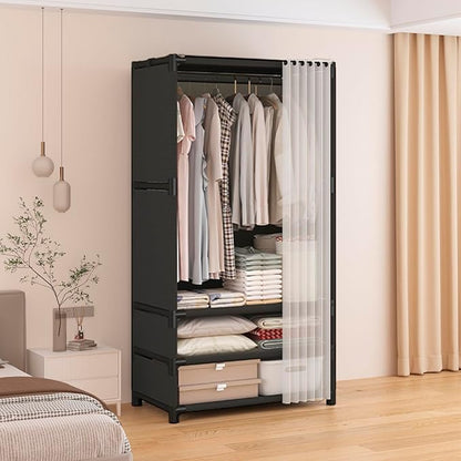 Portable Closet,Portable Closets for Hanging Clothes,Japanese Style Wardrobe with 1 Hanging Rods,2 Storage Shelves,27.5" L x 
