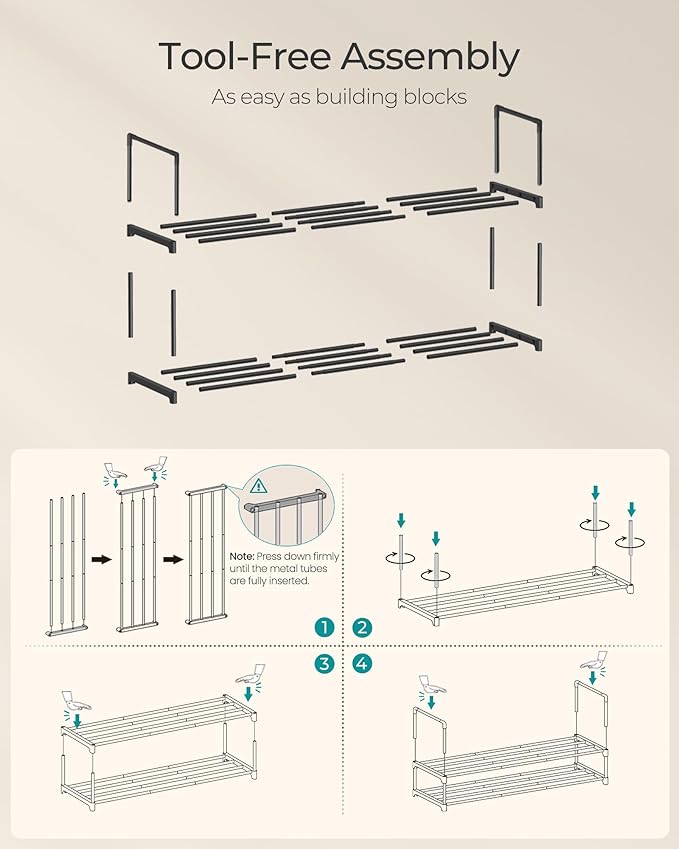 SONGMICS Shoe Rack, 2-Tier Shoe Organizer, Metal Storage Shelf, Upright or Upside Down, for 12-15 Pairs, Stackable, for Entry