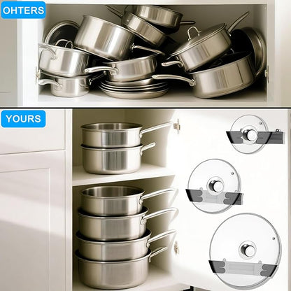 Adjustable Universal Pot Lid Holder Organizer - Upgraded Patented Pan Lids Organizers Inside Cabinet Door Wall Mount Pots Top Rack for Kitchen Cupboard Fit 6" to 13" (8Pack-Black)