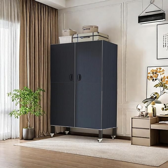 Foldable Portable Wardrobe On Wheels, Freestanding Garment Rack, with Magnetic Door 2000lbs, Heavy Duty Clothes Rack, for Bed
